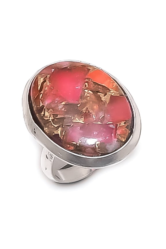Natural Copper Pink Opal Gemstone 925 Sterling Silver Jewelry Ring Size 6