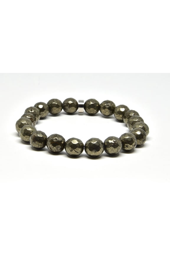Natural Copper Pyrite 10mm round Shape faceted Cut Beads Stretchable Bracelet for Men & Women.