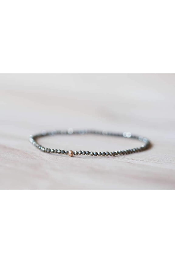 Natural Copper Pyrite 3mm round Shape faceted Cut Beads Stretchable Bracelet for Men & Women.
