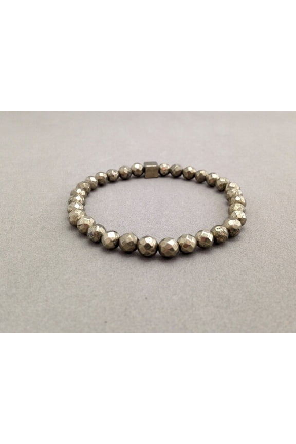 Natural Copper Pyrite 6mm Round Shape Faceted Cut Beads Stretchable Bracelet for Men & Women.