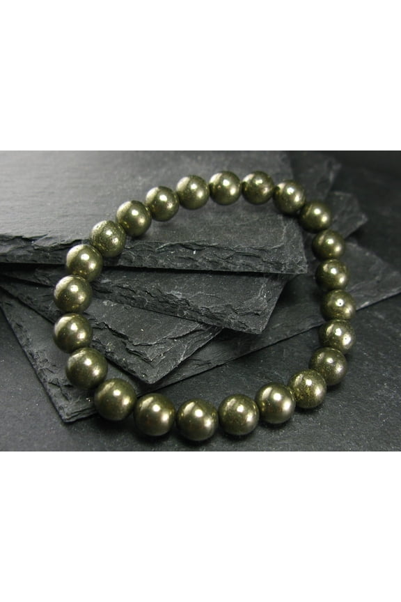Natural Copper Pyrite 8mm Round Shape Smooth Cut Beads Stretchable Bracelet for Men & Women.