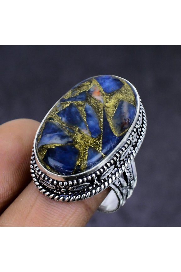 Natural Copper Sodalite Gemstone 925 Sterling Silver Jewelry Ring Size 8