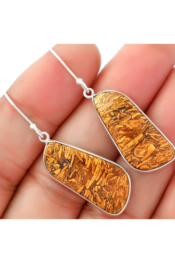 Natural Coquina Fossil Jasper - India 925 Sterling Silver Earrings Jewelry SDE62459