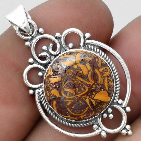 Natural Coquina Fossil Jasper - India 925 Sterling Silver Pendant Jewelry P-1569 SDP103314