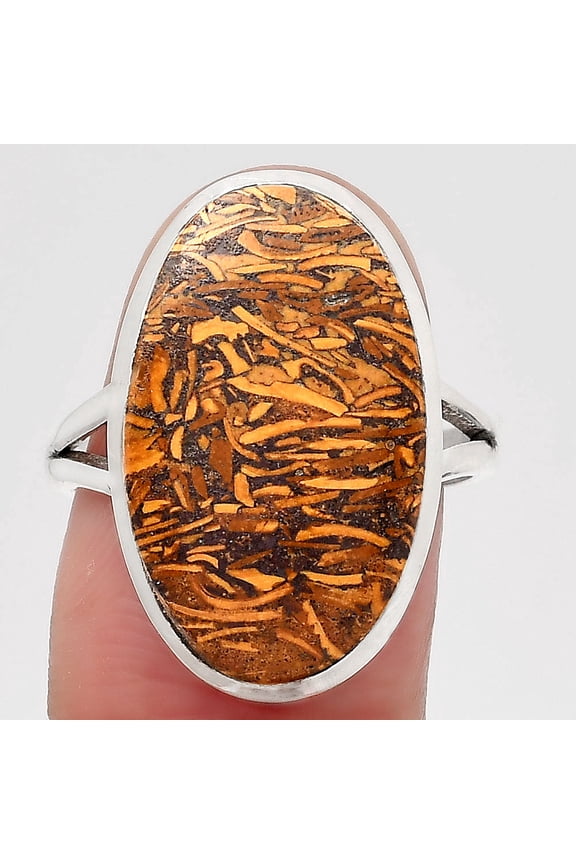 Natural Coquina Fossil Jasper India 925 Sterling Silver Ring s.8 Jewelry R-1005 SDR246775