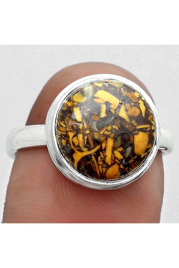 Natural Coquina Fossil Jasper India 925 Sterling Silver Ring s.8 Jewelry R-1007 SDR181008