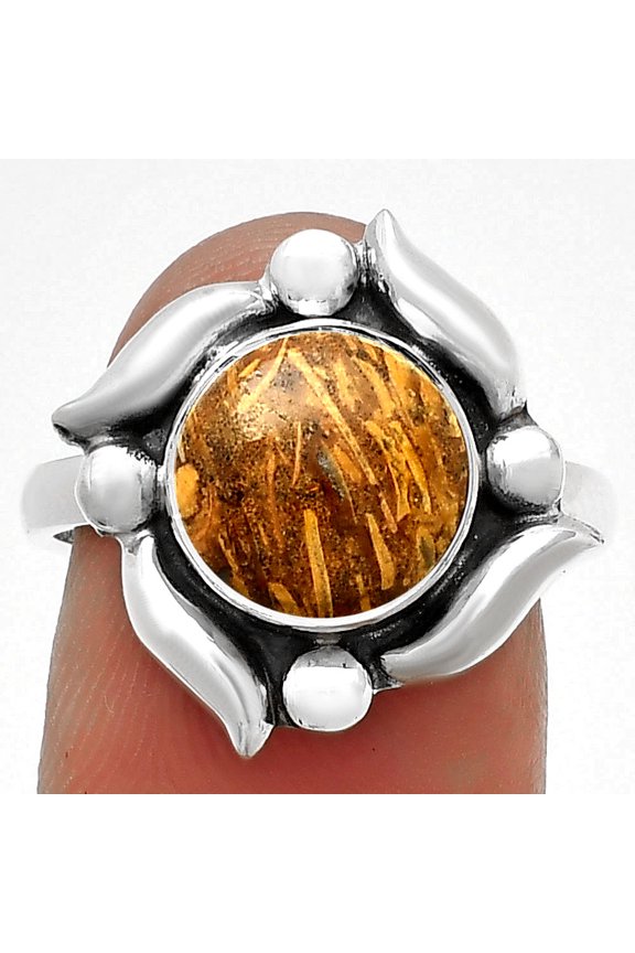 Natural Coquina Fossil Jasper India 925 Sterling Silver Ring s.8 Jewelry R-1125 SDR183243