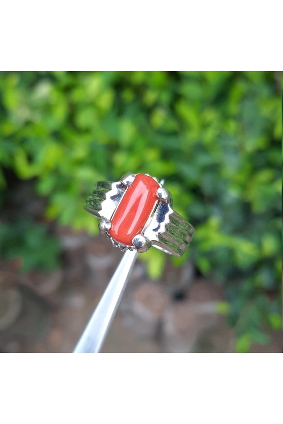 Natural Coral Ring-Red Coral Stone Ring's gift ring-Astrological-Ring For Unisex-Birthstone Jewelry-Birthday Gift For Him