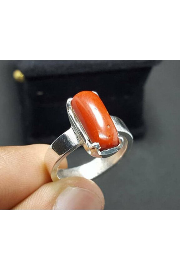 Natural Coral Ring-Red Coral Stone Ring's gift ring-Astrological-Ring For Unisex-Birthstone Jewelry-Birthday Gift For Him