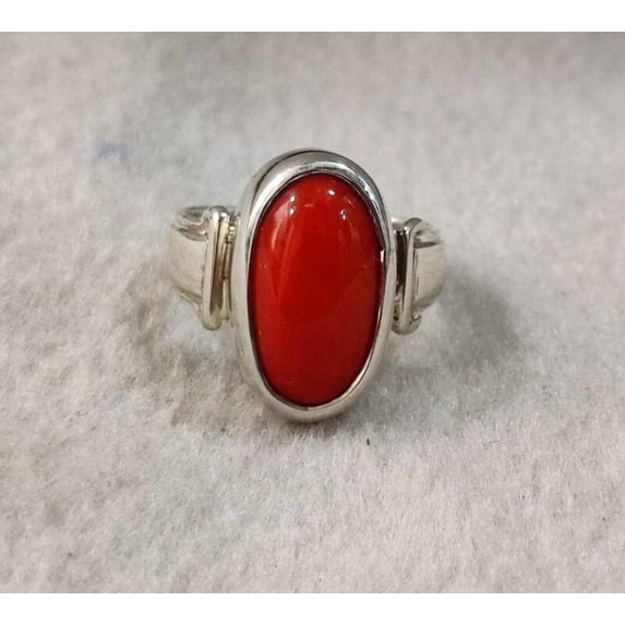 Natural Coral Ring-Red Coral Stone Ring's gift ring-Astrological-Ring For Unisex-Birthstone Jewelry-Birthday Gift For Him