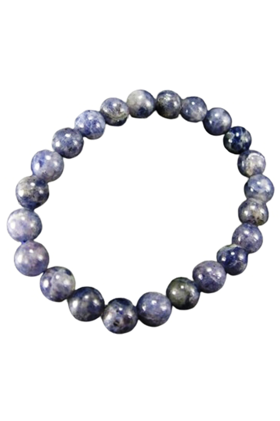 Natural Cordierite Iolite 8mm Round Shape Smooth Cut Beads Stretchable Bracelet for Men & Women.