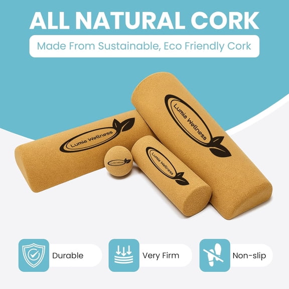 Natural Cork Balance Board Set - Yoga Foot & Ankle Strengthener, Balancing Board Massager for Plantar Fasciitis Relief, Pilates Toe Stretcher