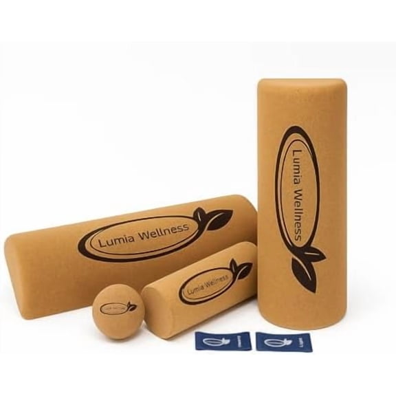 Natural Cork Balance Board Set - Yoga Foot & Ankle Strengthener, Balancing Board Massager for Plantar Fasciitis Relief, Pilates Toe Stretcher