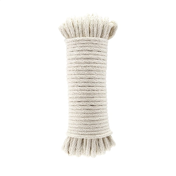 Natural Cotton Braided Rope, Strong, Low Stretch, All-Purpose, Clothesline, DIY Projects, Crafting, Indoor & Outdoor Use, 3/16 Inch x 50 Foot (4.5mm x 15m), Off White