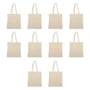 Natural Cotton Fiber Tote Bags Set of 10, Bulk Pack - Reusable, Great for Grocery, Picnic, Camping, Beach, Outdoor Activities - Natural