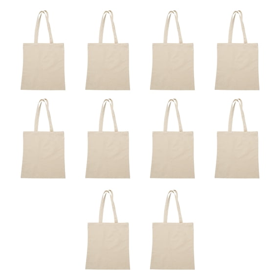 Natural Cotton Fiber Tote Bags Set of 10, Bulk Pack - Reusable, Great for Grocery, Picnic, Camping, Beach, Outdoor Activities - Natural