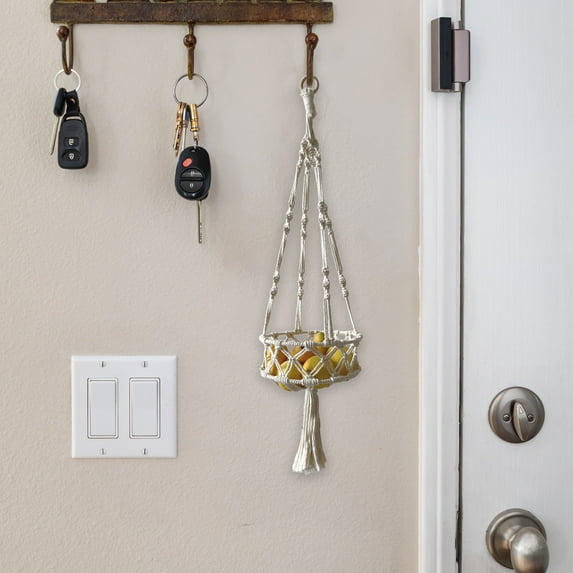 Natural Cotton Hanging Storage Basket for Kitchen & Living Room - Reusable Breathable Produce Organizer with Sturdy Loops, Space Saving Design for Onions Garlic Vegetables, Eco Friendly Washable