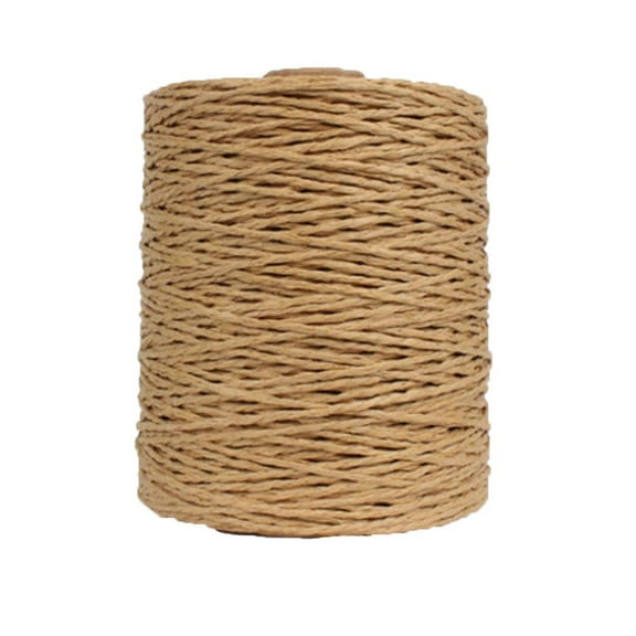 Natural Cotton Raffia Yarn for Crochet, Knitting, Summer Sun Hats, Beach Bags, Baskets, Cup Cozies, Flower Pot Covers, Home Decor, Handmade Gifts, Soft Durable Fiber, 300 Meters, Brown
