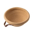 thumbnail image 1 of Natural Cotton Rope Bread Basket with Leather Handle, Round Handwoven Storage Basket for Kitchen Countertop, Eco-Friendly Fruit Snack Tray for Dining Table, Rustic Home Decor, 1 of 2
