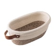 thumbnail image 1 of Natural Cotton Rope Bread Basket with Leather Handle, Round Handwoven Storage Basket for Kitchen Countertop, Eco-Friendly Fruit Snack Tray for Dining Table, Rustic Home Decor, 1 of 2