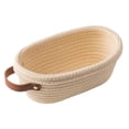 thumbnail image 1 of Natural Cotton Rope Bread Basket with Leather Handle, Round Handwoven Storage Basket for Kitchen Countertop, Eco-Friendly Fruit Snack Tray for Dining Table, Rustic Home Decor, 1 of 2