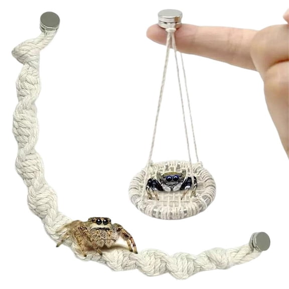 Natural Cotton Rope Spider Bridge & Swing Set With Strong Magnets For Jumping Spiders Tarantulas Climbing Resting Landscaping