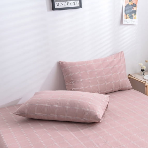 Natural Cotton Striped Pillowcases Set, 2 Pack White and Grey Stripes Pattern Printed Pillow Covers with Envelope Closure(Pillows are not Included)(Standard(20"x26")