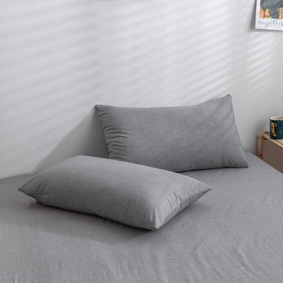 Natural Cotton Striped Pillowcases Set, 2 Pack White and Grey Stripes Pattern Printed Pillow Covers with Envelope Closure(Pillows are not Included)(Standard(20"x26")