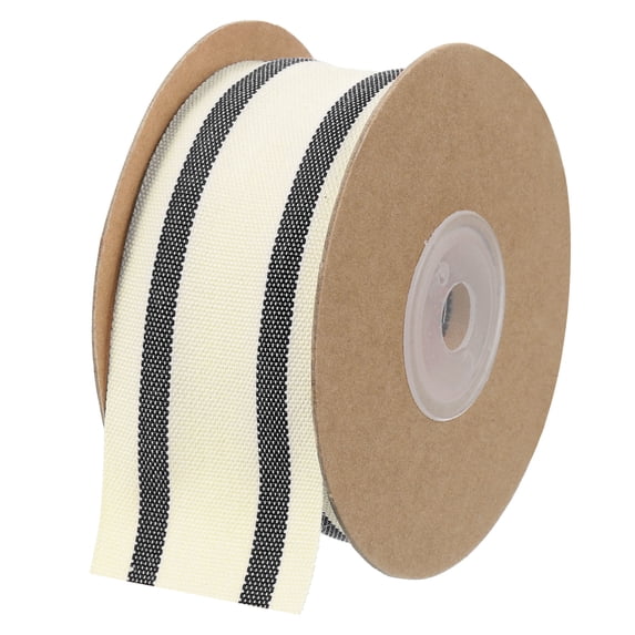 Uxcell 1 Pcs Natural Cotton Stripes Ribbon for Gift Wrapping and DIY Crafts Decoration Natural with Black 1 1/2"