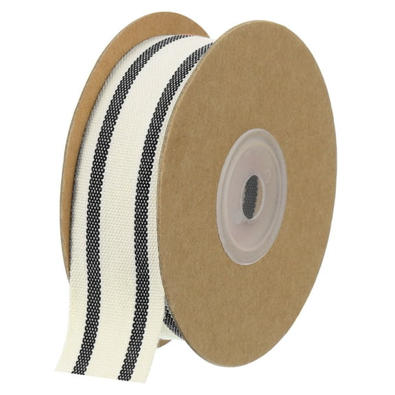 Uxcell 1 Pcs Natural Cotton Stripes Ribbon for Gift Wrapping and DIY Crafts Decoration Natural with Black 1"