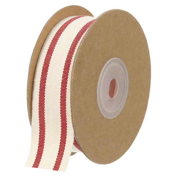 Uxcell 1 Pcs 0.98" Natural Cotton Stripes Ribbon for Gift Wrapping and DIY Crafts Decoration Red