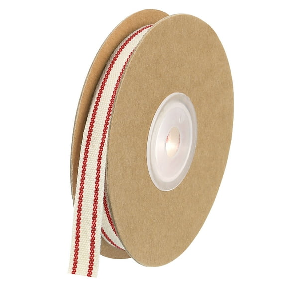 Uxcell 1 Pcs Natural Cotton Stripes Ribbon for Gift Wrapping and DIY Crafts Decoration Natural with Red 3/8"