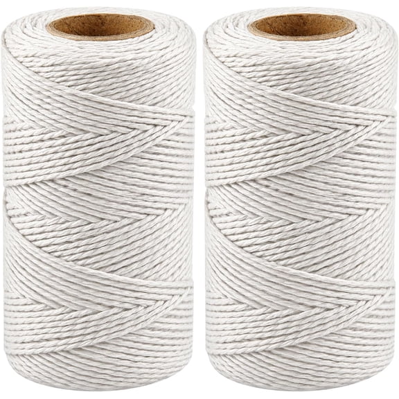Natural Cotton Twine String - 2PCS 328 Feet 2MM Kitchen Butchers Bakers Cooking Twine for Meet Turkey Sausage, White String Rope for Crafts, Gift Wrapping Packing Gardening Knitting Decor