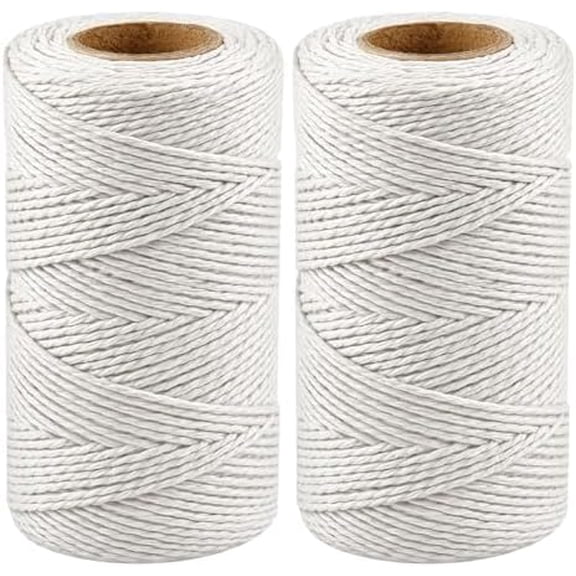 Natural Cotton Twine String - 2PCS 328 Feet 2MM Kitchen Butchers Bakers Cooking Twine for Meet Turkey Sausage, White String Rope for Crafts, Gift Wrapping Packing Gardening Knitting Decor