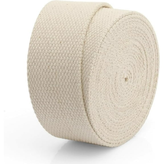 Natural Cotton Webbing Ribbon for Arts & Crafts, Fabric Purse Strap, Belting, Tote Bags (2 Inches, 5 Yards)