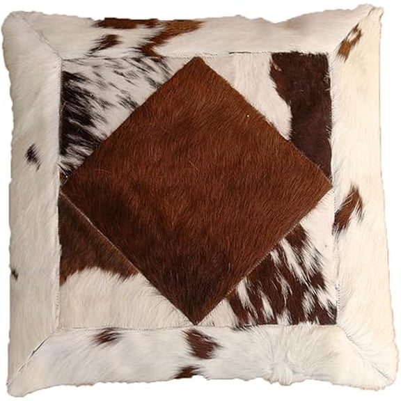 Natural Cowhide Cushion Covers – 15 x 15 Inches – Multi-Coloured Patchwork Design – Crafted from 100% Genuine Cowhide Skin – Reversible and Durable with Soft Brown Velvet Back for Stylish Home Décor