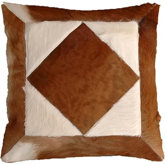 Natural Cowhide Cushion Covers – 15 x 15 Inches – Multi-Coloured Patchwork Design – Crafted from 100% Genuine Cowhide Skin – Reversible and Durable with Soft Brown Velvet Back for Stylish Home Décor