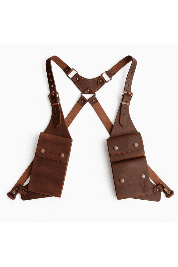 Natural Cowhide Handcrafted Full-Grain Leather Holster Shoulder Wallet With Dual Pocket, One Size & Fits All Body Types