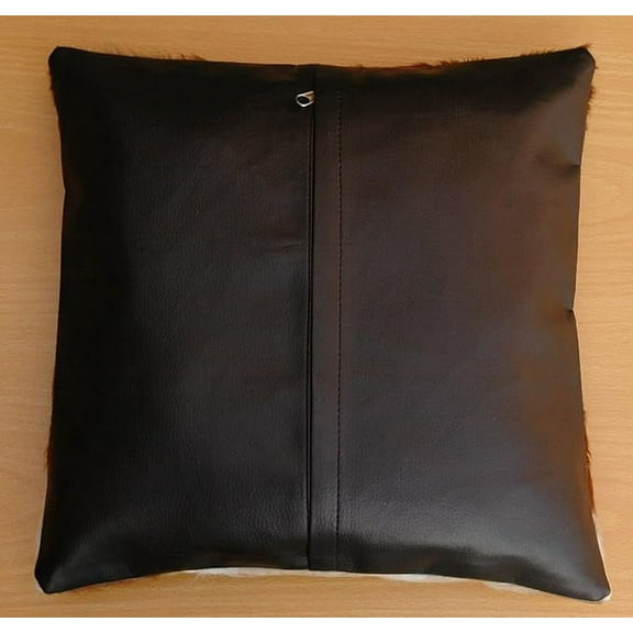 Natural Cowhide and Goatskin Pillow Cover – 15x15 Inches with Zipper Closure, Faux Leather Back – Celestial Leather London