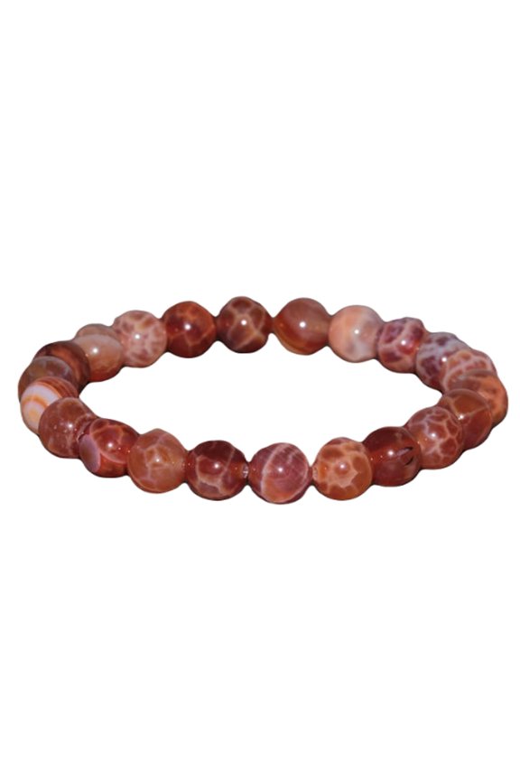 Natural Crab Fire Agate 8mm Round Shape Smooth Cut Beads Stretchable Bracelet For Men & Women. Unisex Bracelet