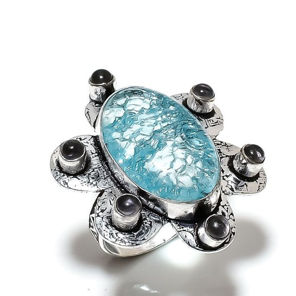 Natural Crack Crystal, Alexandrite Gemstone 925 Sterling Silver Ring Size 8