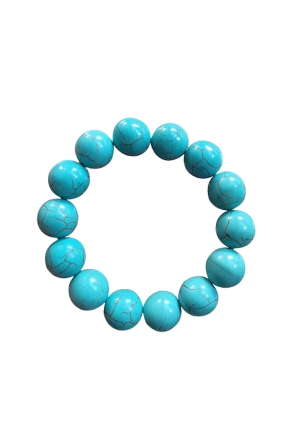 Natural Cracked Turquoise Bead Stretch Bracelet Handmade Elastic Cord Unique Texture Wellness Stone Jewelry Daily Casual Holiday Present for Men Women