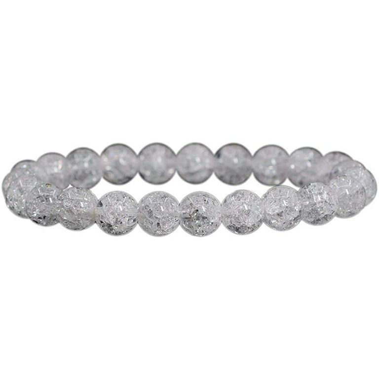 ブレスレット Clear Quartz Bubble Bracelet #7907 Natural Crackle Clear Quartz Handmade Gemstone 8mm Round