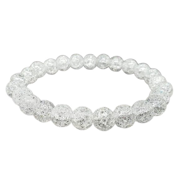 Natural Crackle Quartz 8mm Round Shape Smooth Cut Beads Stretchable Bracelet For Men & Women. Unisex Bracelet