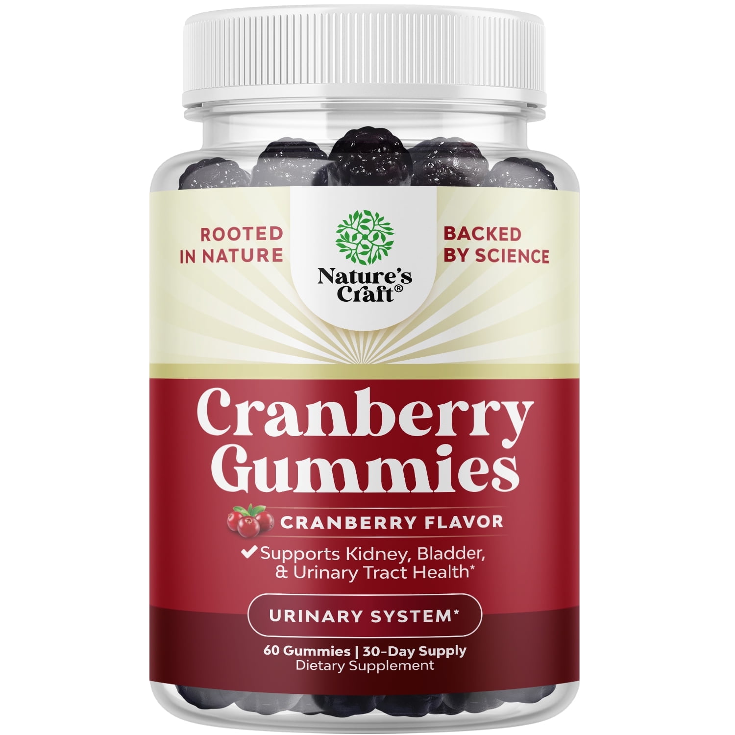 Natural Cranberry Gummies for Women and Men - Extra Strength Delicious Antioxidant Gummy Vitamins 500mg per serving for Urinary Tract Health, Kidney Support & Immunity - Vegan, Gluten & Gelatin Free