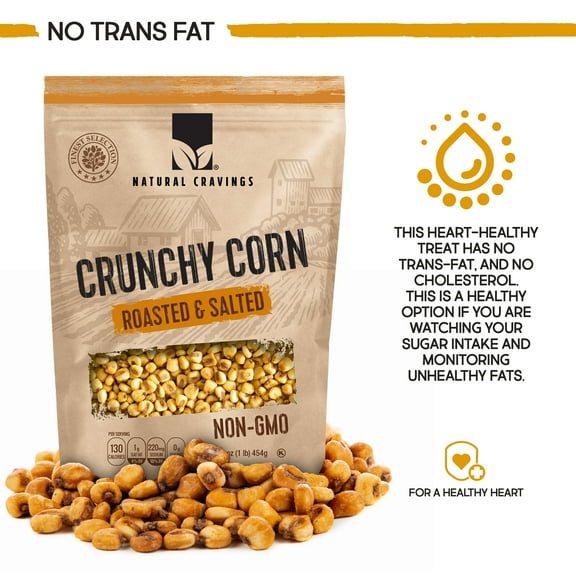 Natural Craving Salted and Roasted Crunchy Corn - Original Toasted Corn Kernels in Resealable Bag - Crunchy Snack - 16oz