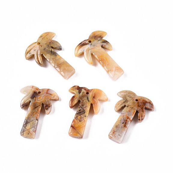 Natural Crazy Agate Coconut Tree Pendants Palm Tree Charms 27~28x19~22x5~6mm Hole: 1.2~1.5mm DIY