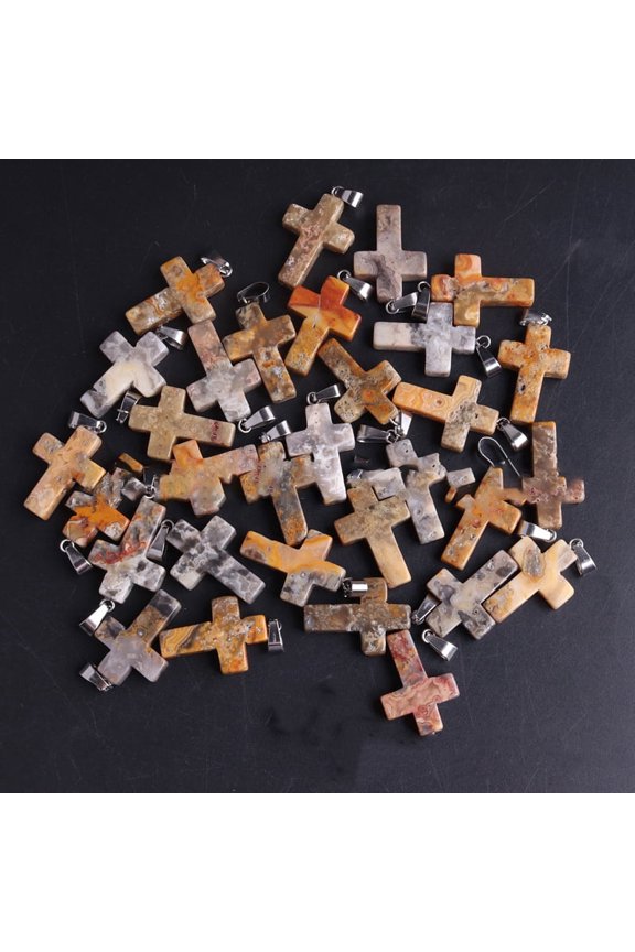 Natural Crazy Agate Pendants with Platinum Tone Brass Findings 25x18mm