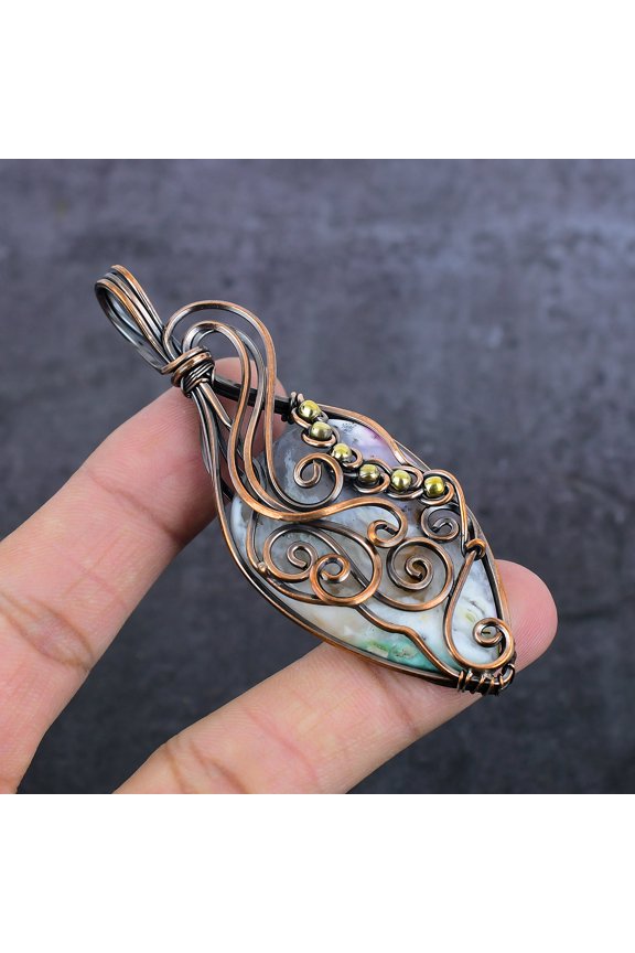Natural Crazy Lace Agate Gemstone Copper Wire Wrap Jewelry Pendant 3.43"