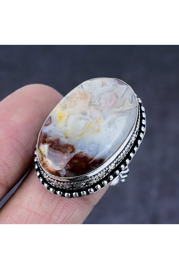 Natural Crazy Lace Agate Gemstone Handmade 925 Steling Silver Ring Size 9